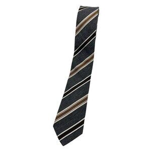 JIL SANDER Men's Silk Cotton Necktie LUXURY Tie Gray Striped W:2.2" EUC